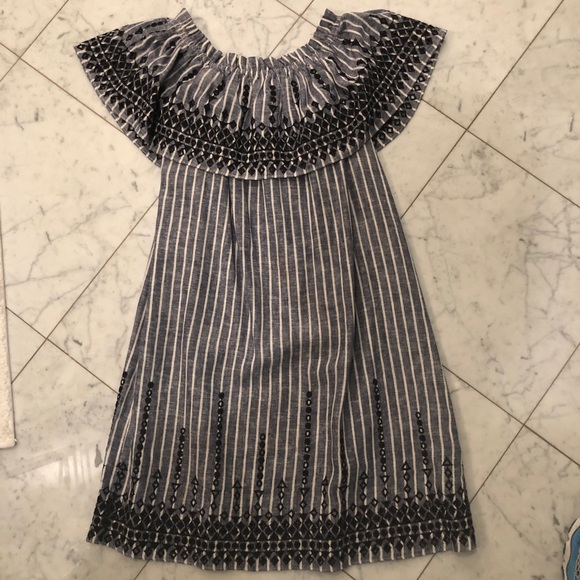 Parker Jeanette Off Shoulder Linen Striped Dress - Picture 6 of 8